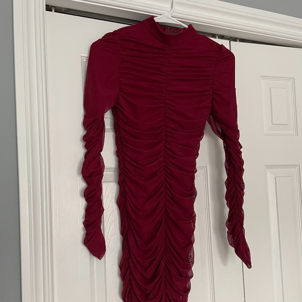 Burgundy Ruched Dress